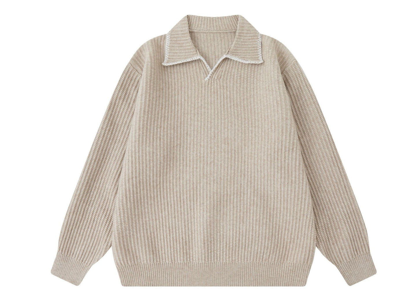 Turn-Down Collar Knit Sweater Unisex Loose Polo Neck Sweater