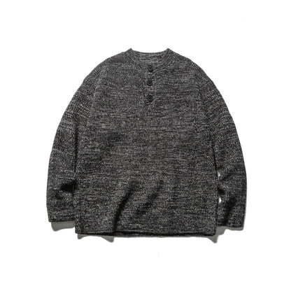 Loose Fit Henley Neck Knitwear Crewneck Sweater with Premium Feel