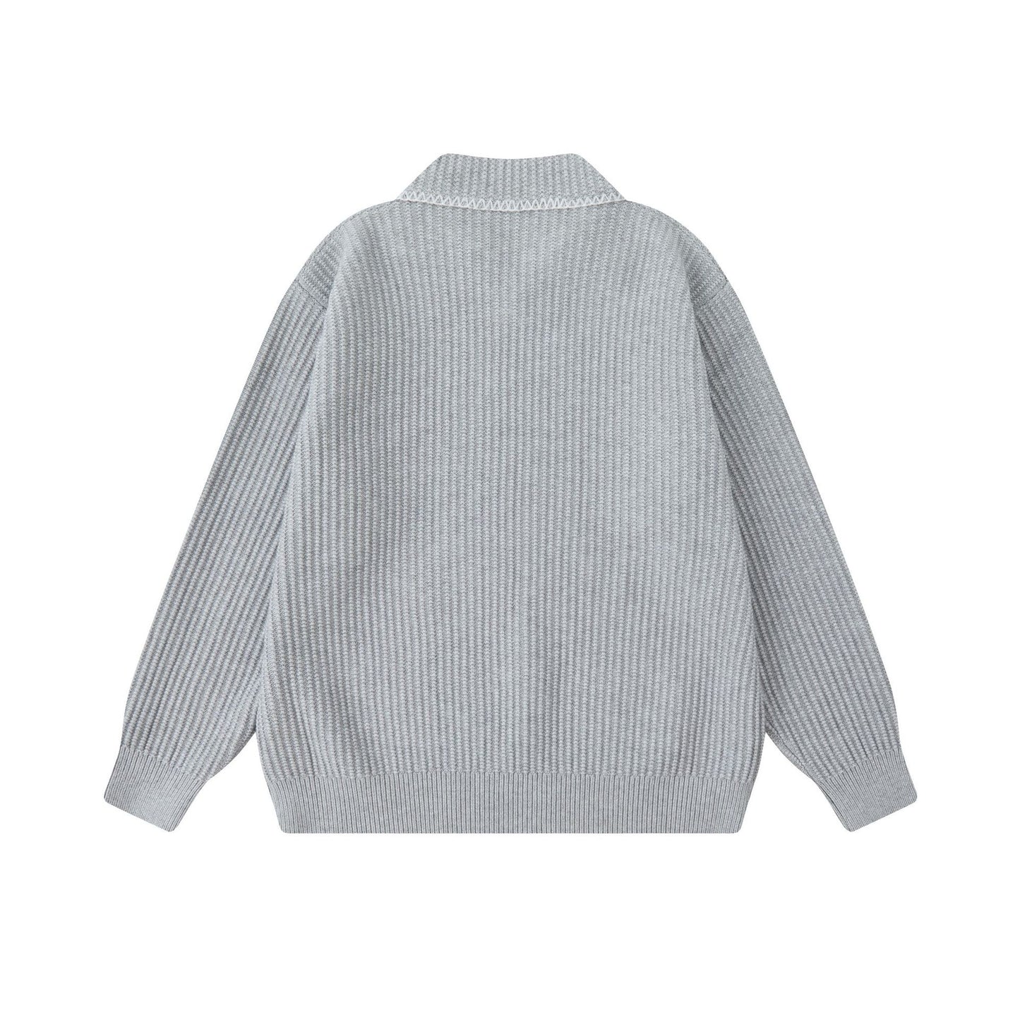 Turn-Down Collar Knit Sweater Unisex Loose Polo Neck Sweater