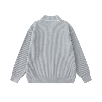 Turn-Down Collar Knit Sweater Unisex Loose Polo Neck Sweater