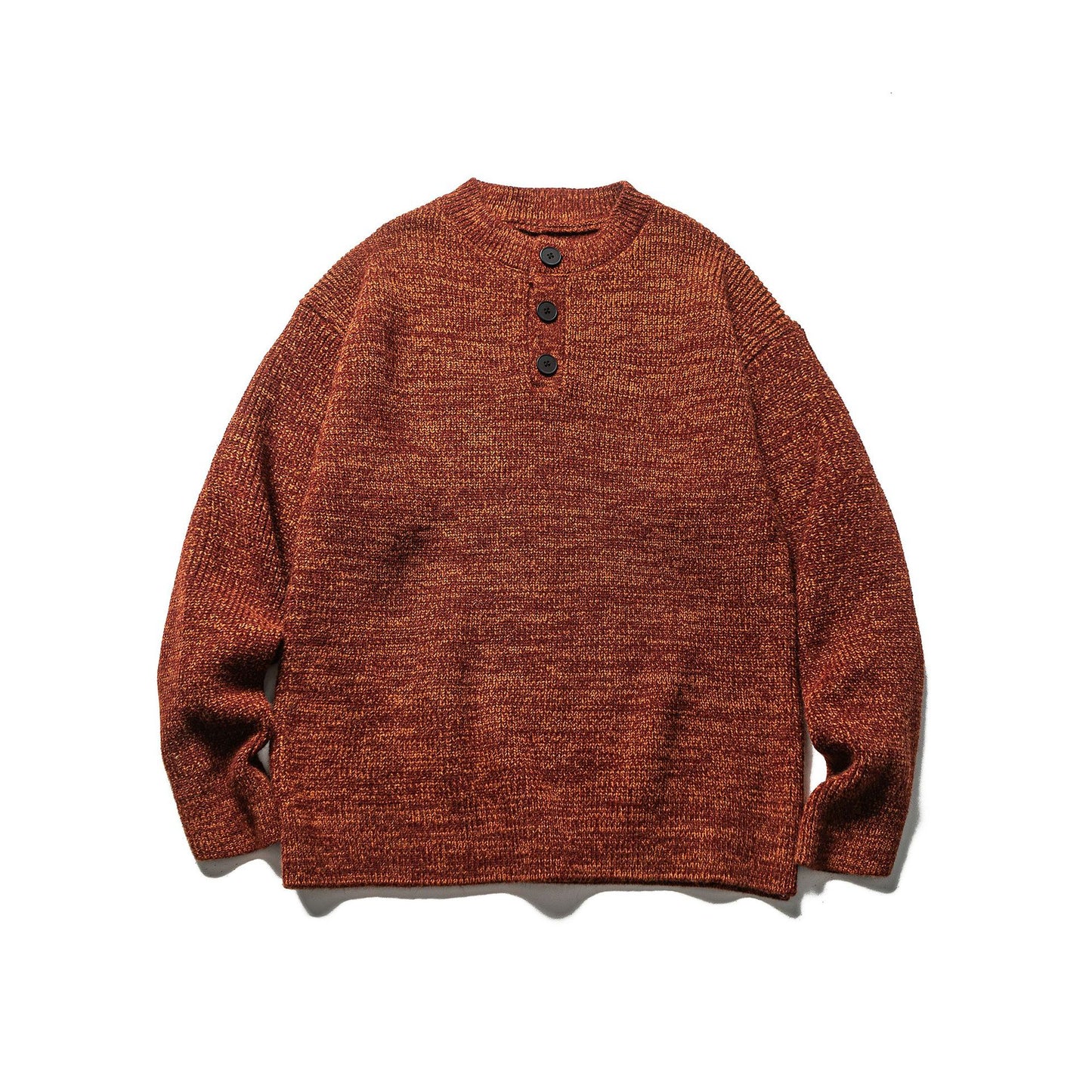 Loose Fit Henley Neck Knitwear Crewneck Sweater with Premium Feel