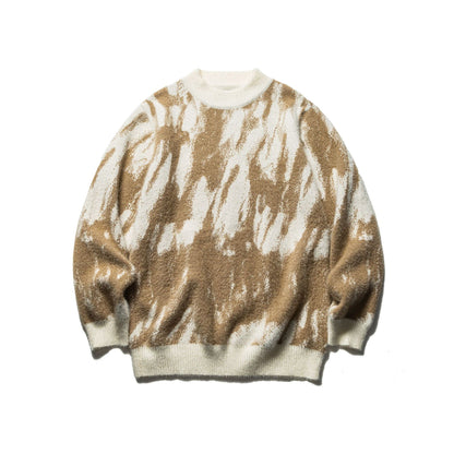 Color-block Jacquard Knitwear Loose Fit Casual Unisex Pullover Sweater