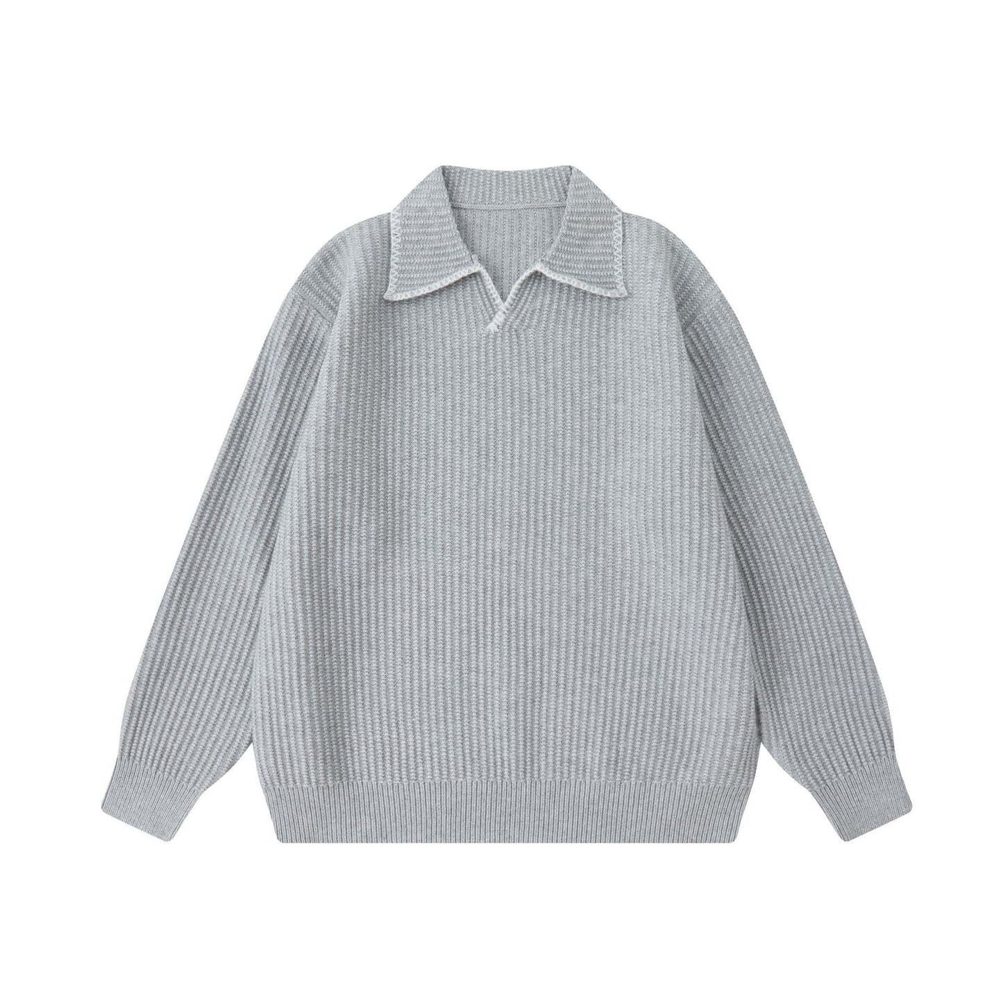 Turn-Down Collar Knit Sweater Unisex Loose Polo Neck Sweater