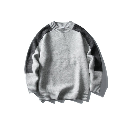 Shoulder Sleeve Rectangle Color-blocked Loose Round Neck Sweater