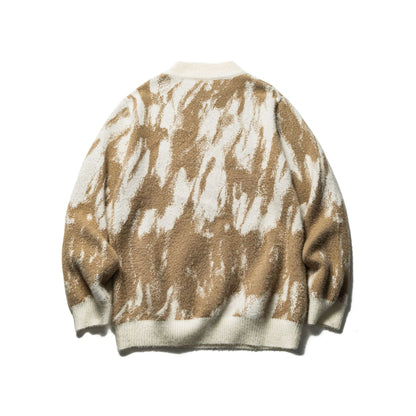 Color-block Jacquard Knitwear Loose Fit Casual Unisex Pullover Sweater