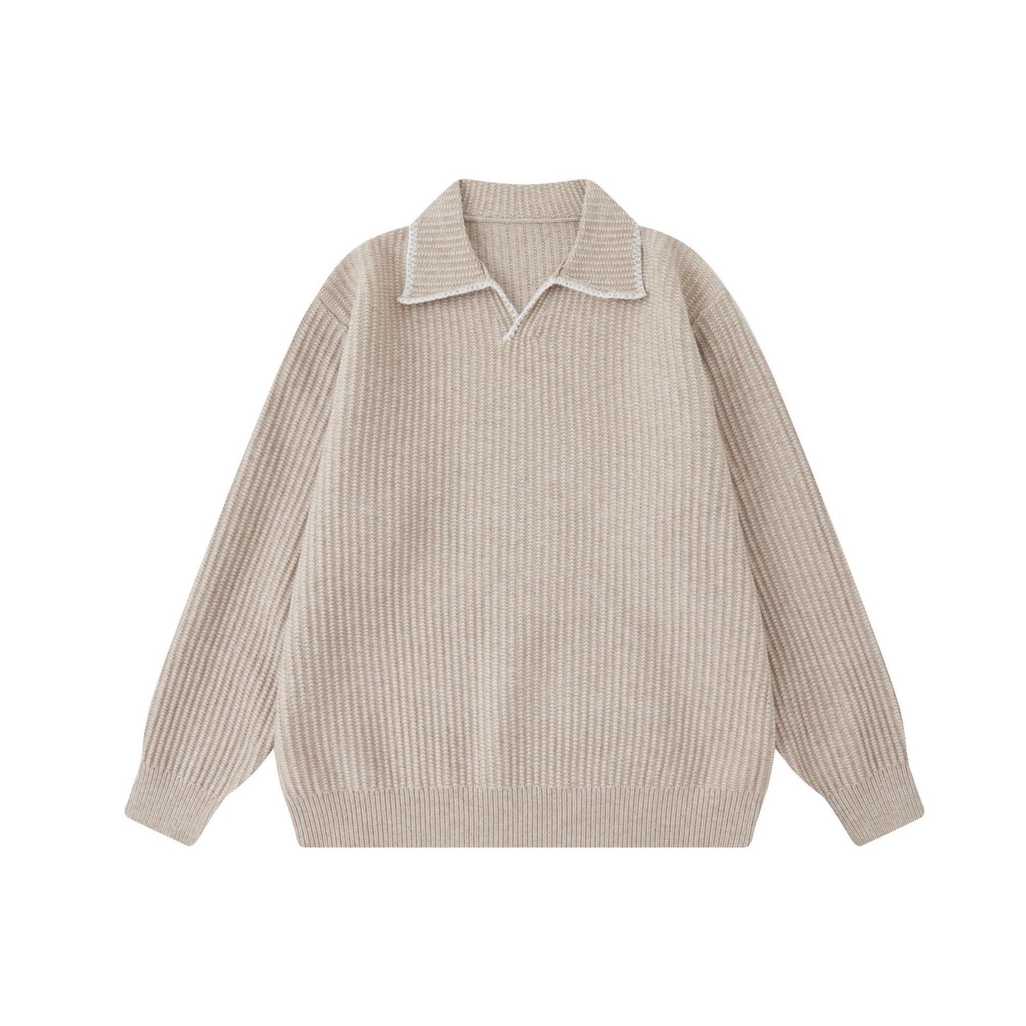Turn-Down Collar Knit Sweater Unisex Loose Polo Neck Sweater