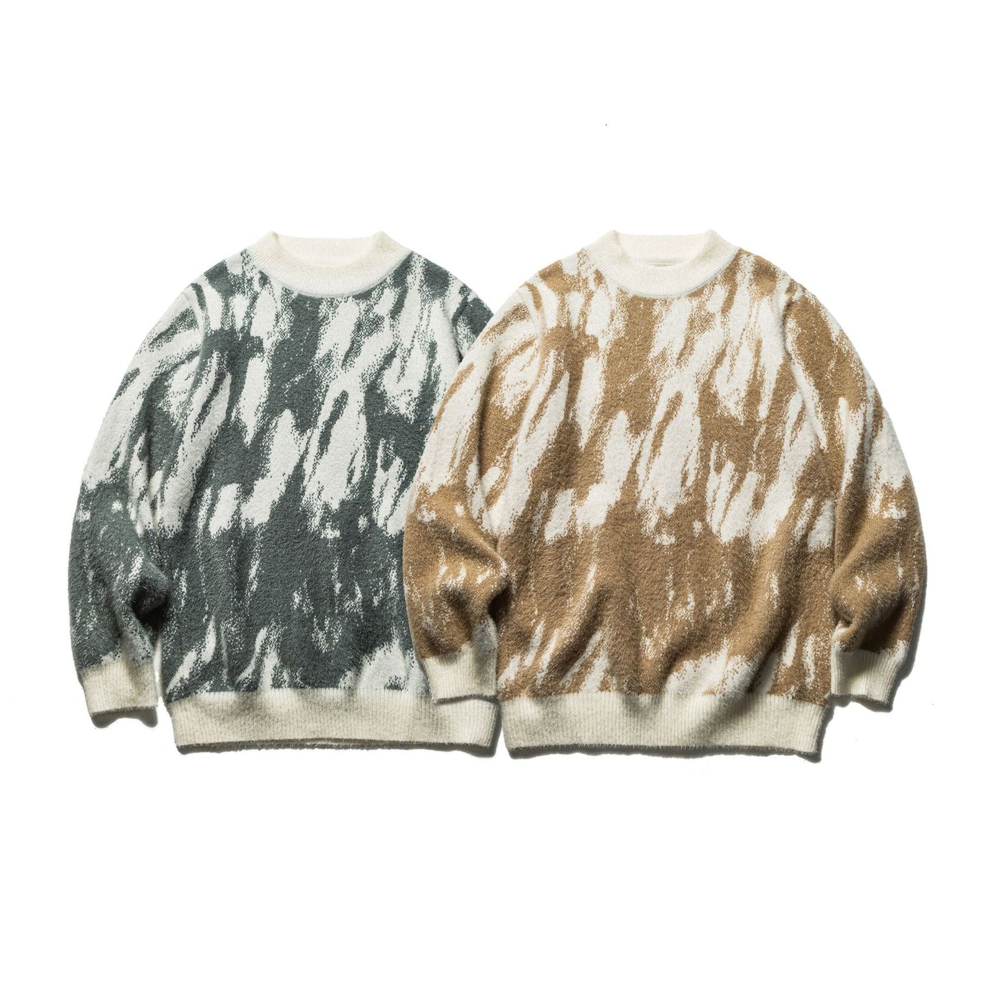 Color-block Jacquard Knitwear Loose Fit Casual Unisex Pullover Sweater