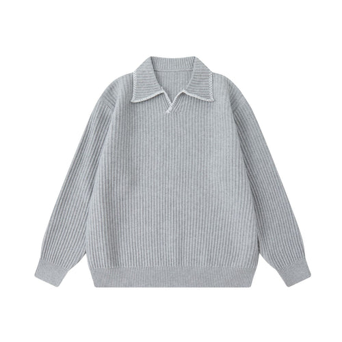 Turn-Down Collar Knit Sweater Unisex Loose Polo Neck Sweater