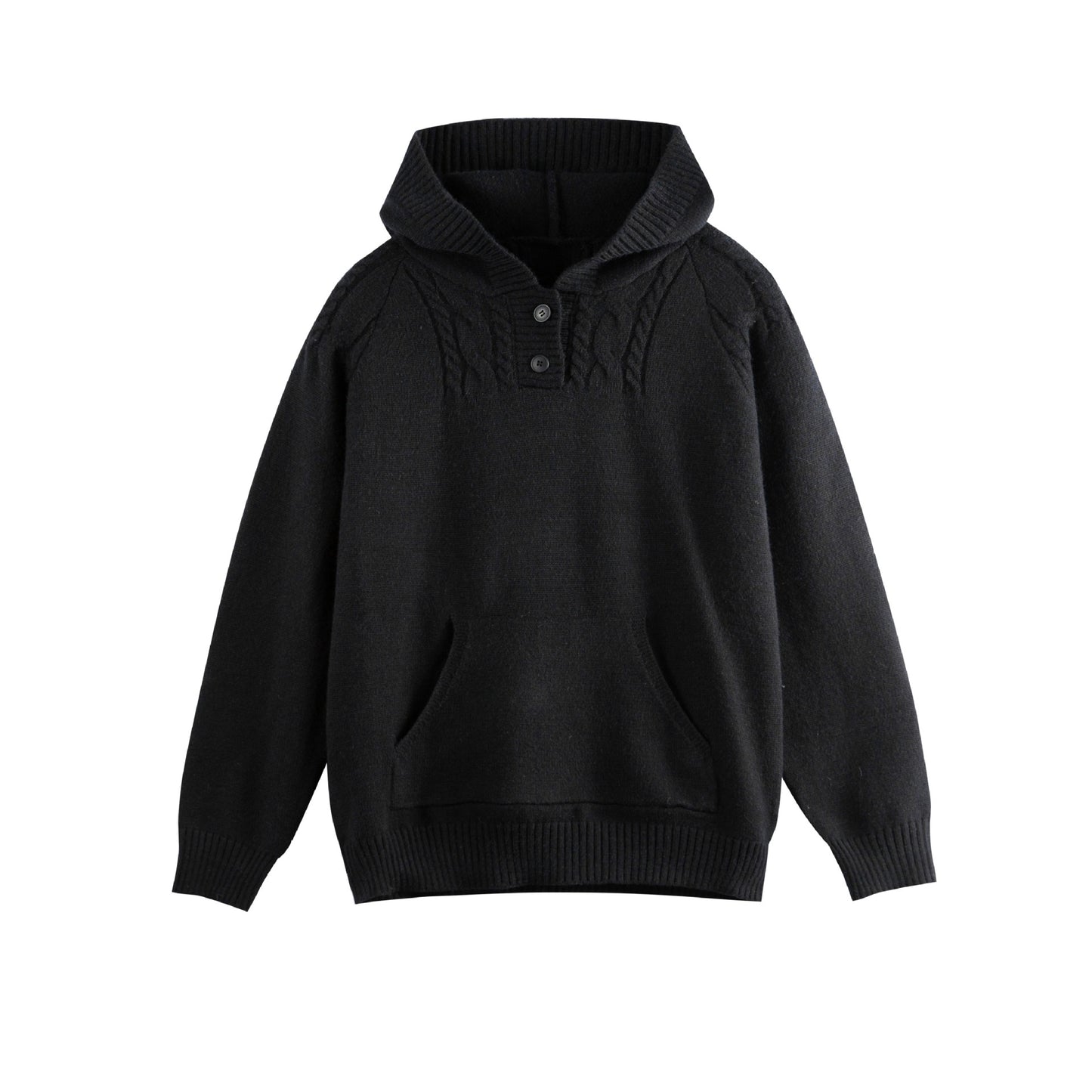 Cable Knit Half-Open Front Long Sleeved Pullover Hooded Sweater