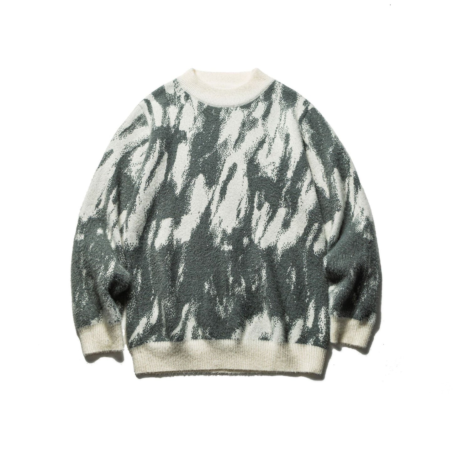 Color-block Jacquard Knitwear Loose Fit Casual Unisex Pullover Sweater