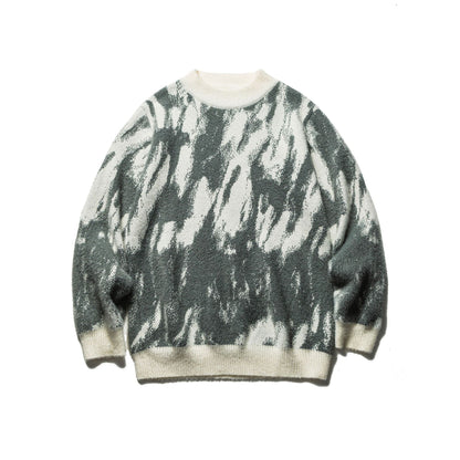 Color-block Jacquard Knitwear Loose Fit Casual Unisex Pullover Sweater