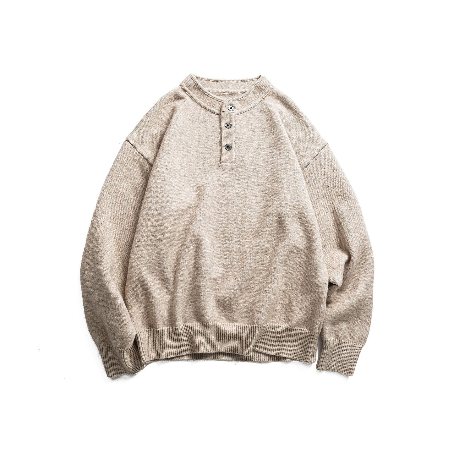 Minimalist Solid Color Henley Neck Loose Casual Versatile Pullover Sweater