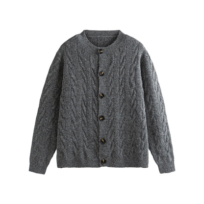 Round Neck Loose Fit  Knit Cardigan Casual Regular Fit