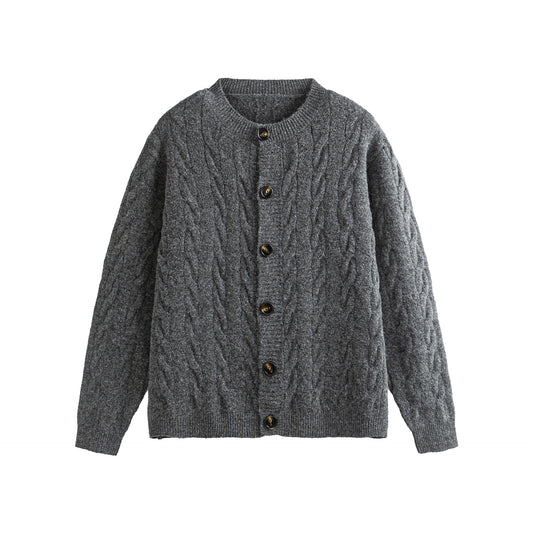 Round Neck Loose Fit  Knit Cardigan Casual Regular Fit