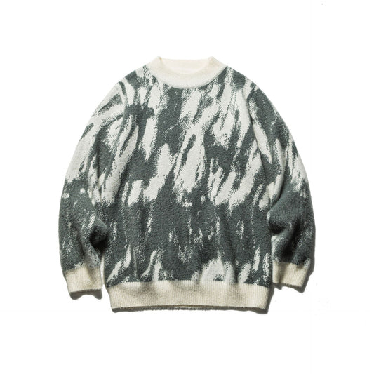 Color-block Jacquard Knitwear Loose Fit Casual Unisex Pullover Sweater